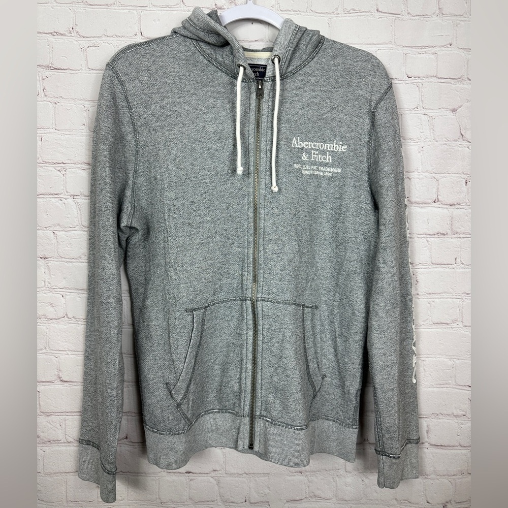Abercrombie & Fitch Gray Full Zip Hooded Jacket Sweatshirt‎ Y2K Spellout Sz S